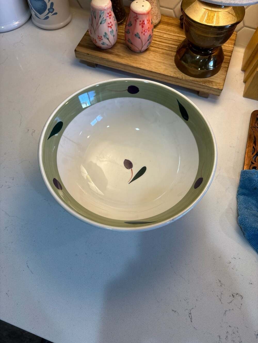 Maxam Italy Hand Painted Olive Pattern 8 Inch Salad Cereal Bowl